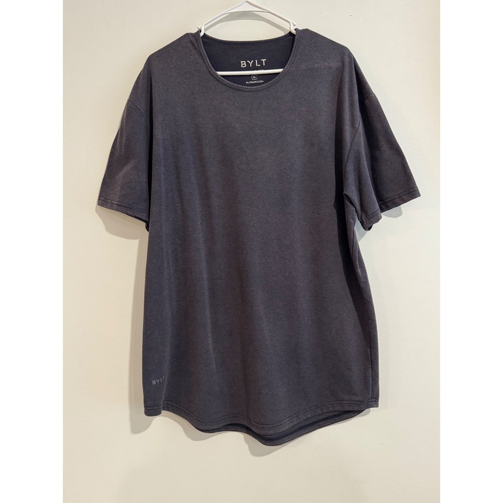 BYLT‎ Snow Wash Drop Cut SS Mens XL Navy Blue Curved Hem Tee